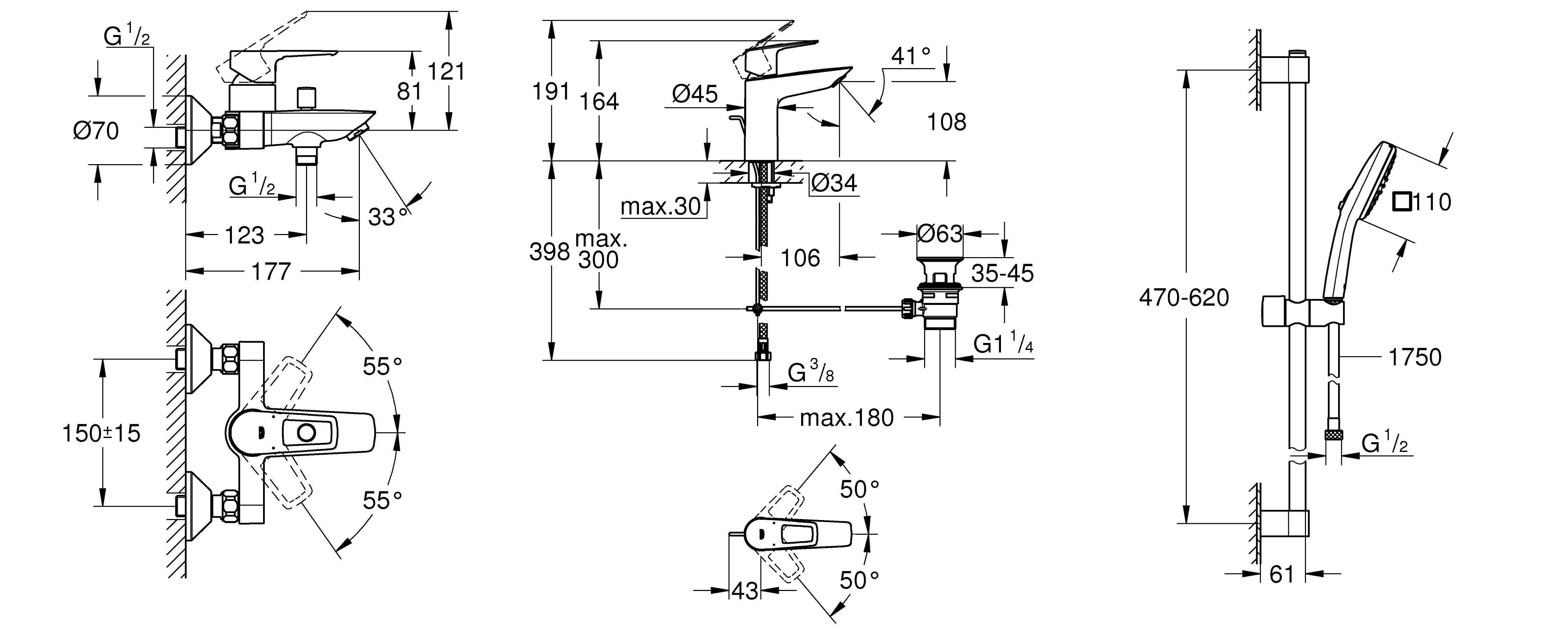 Grohe BauLoop UA123215M1 Габаритні розміри