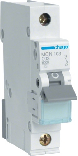 Hager 1P 6kA C-3A 1M (MCN103)
