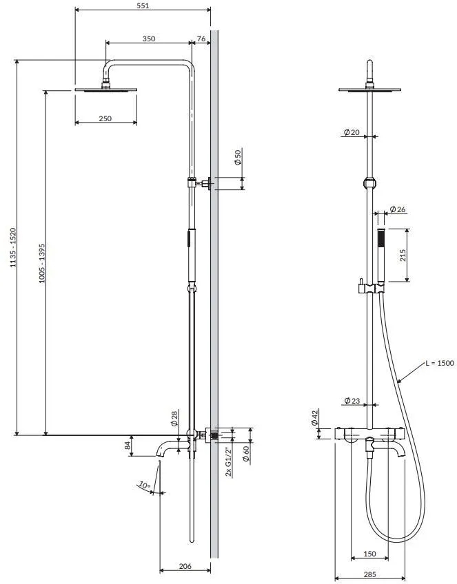 Omnires Y Brushed Nickel Y1234NI Габаритні розміри