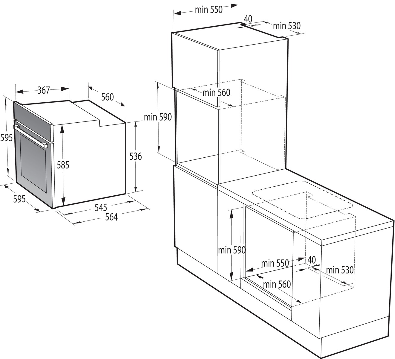 Gorenje BO6735E02X уцінка Габаритні розміри