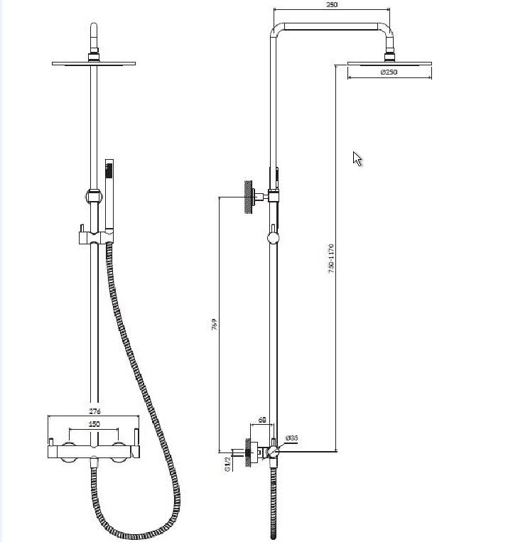 Omnires Y Graphite Y1244MGR Габаритные размеры