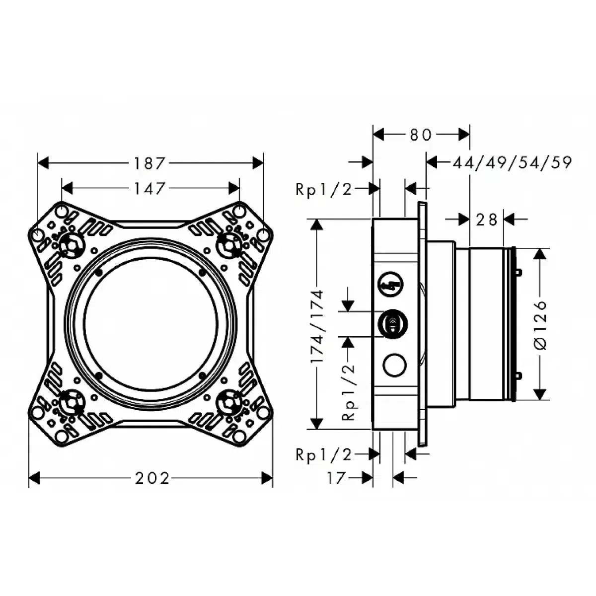 Hansgrohe Ibox Universal 01500180 Габаритні розміри