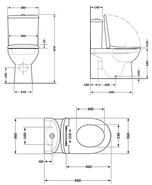 Q-tap Robin Ultra Quiet з сидінням Soft-close Matt Black (QT13226083AMB) Габаритні розміри