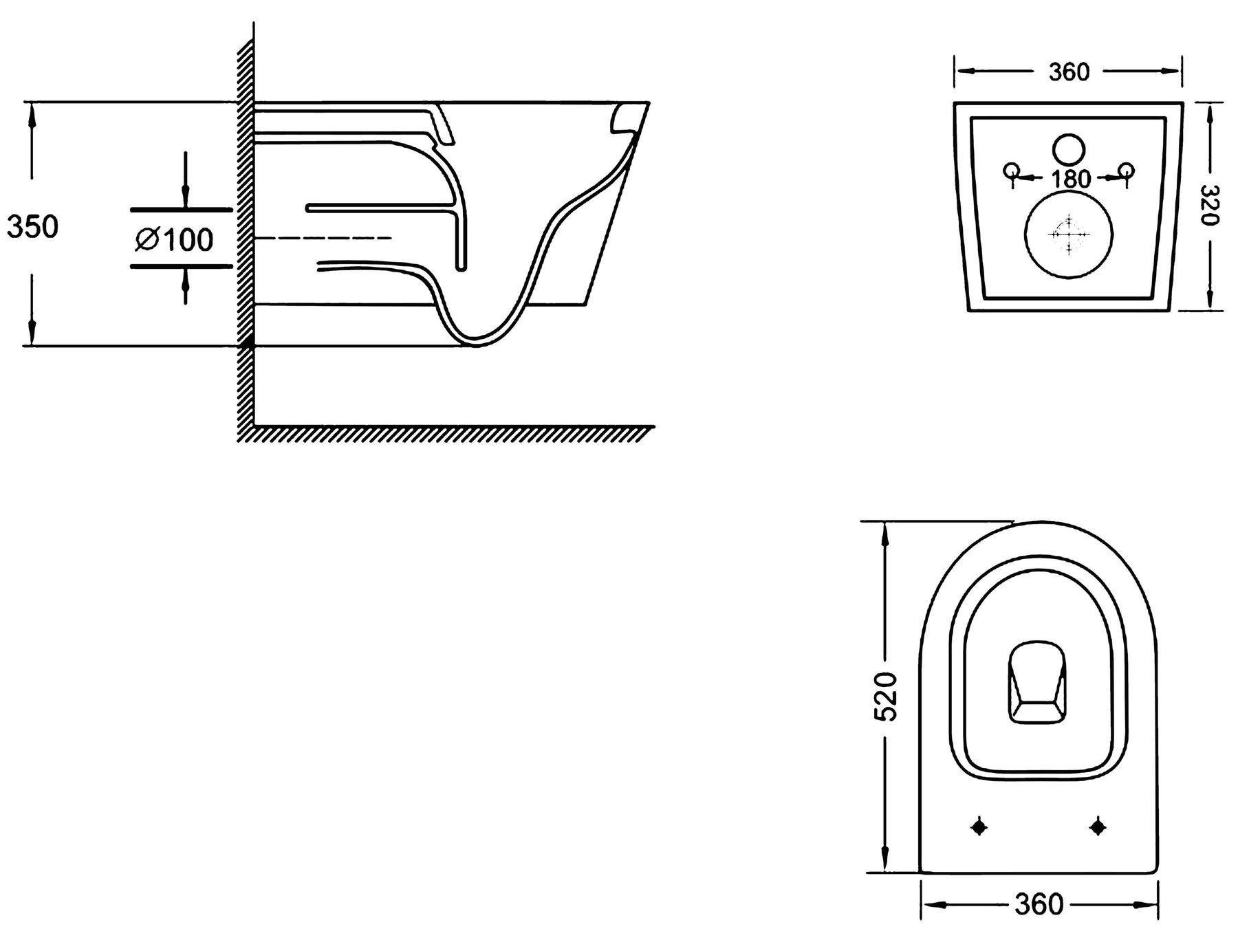 Q-Tap Swan с сиденьем Soft-close (QT16335180W) Габаритные размеры