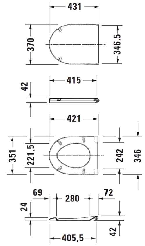 Duravit Darling New (0069890000) Габаритные размеры