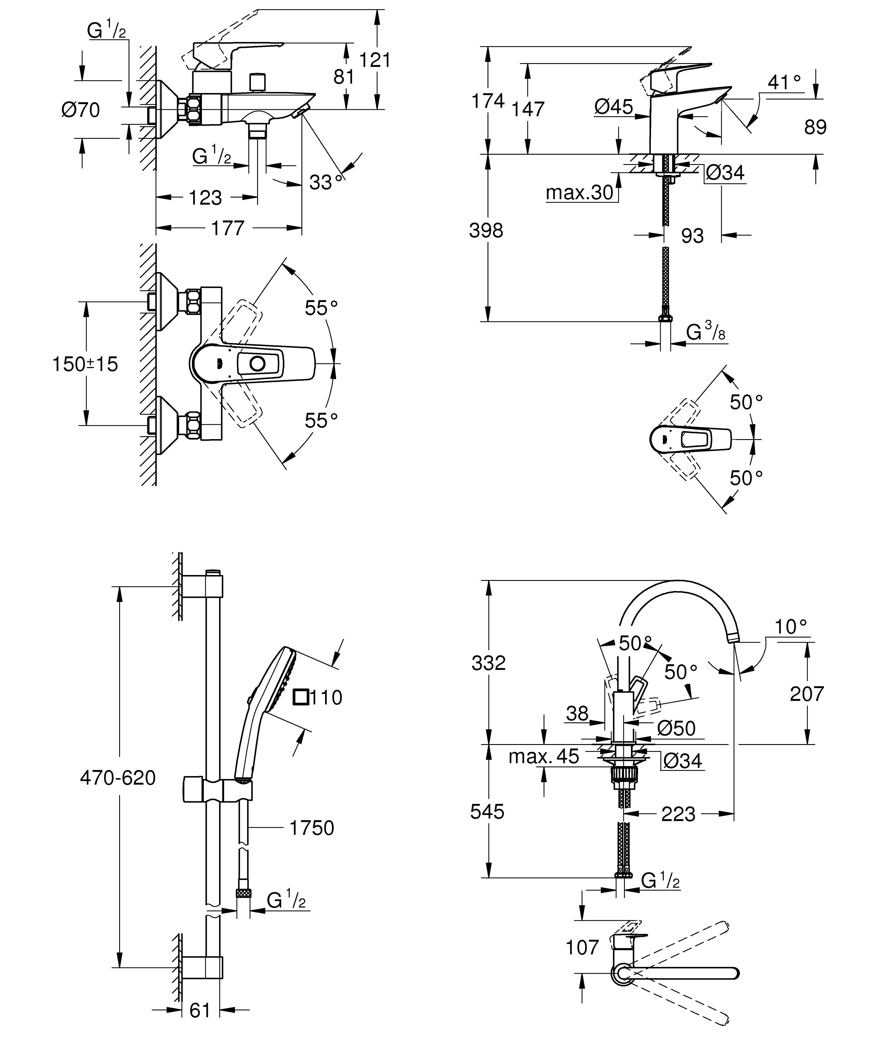 Grohe BauLoop New UA123225K3 Габаритні розміри