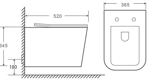Armaform Elan Rimless Black с сиденьем Slim (1622-220-81) Габаритные размеры