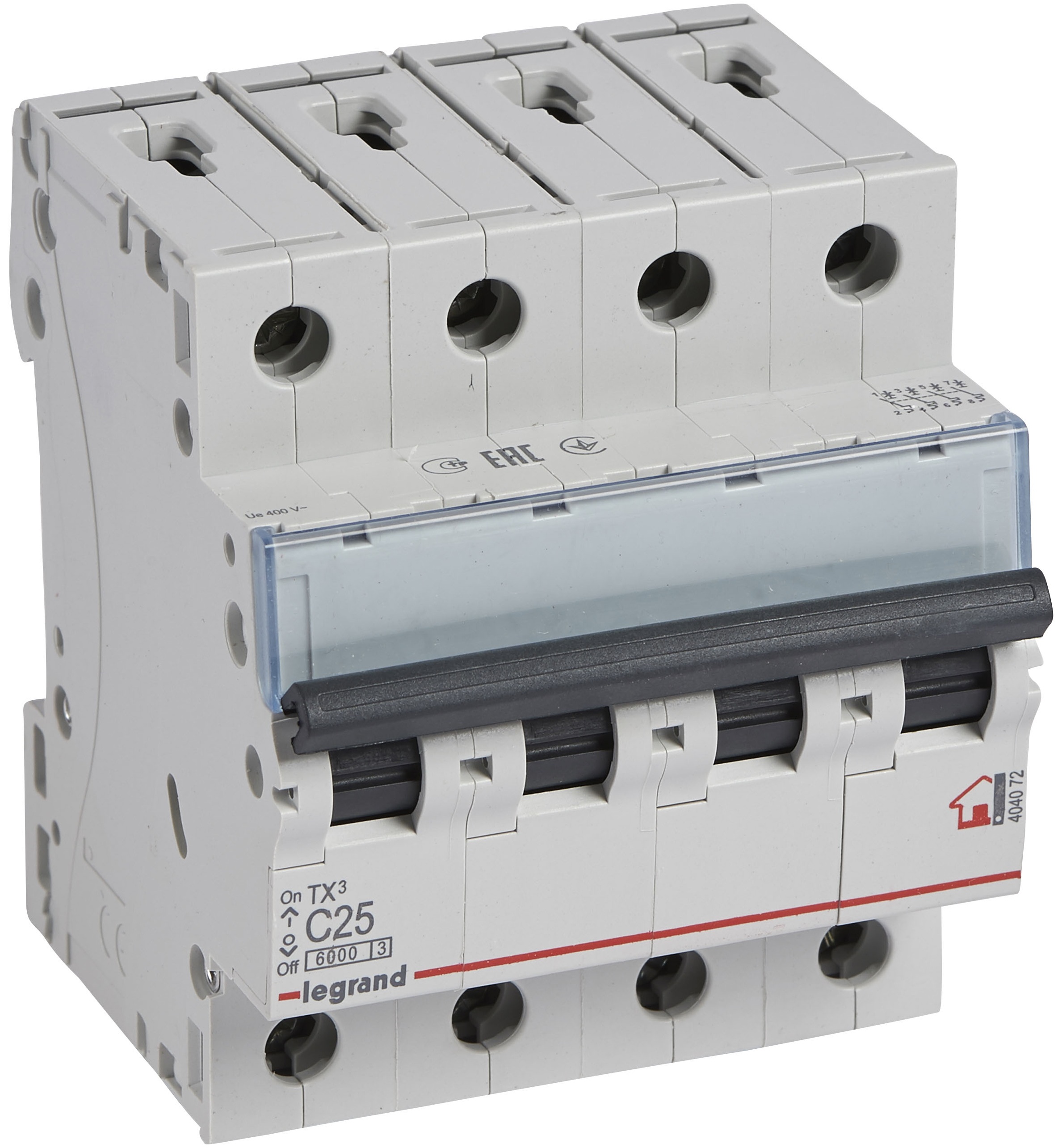Автоматичний вимикач Legrand TX3 4P, 25A, C, 6kA (404072)