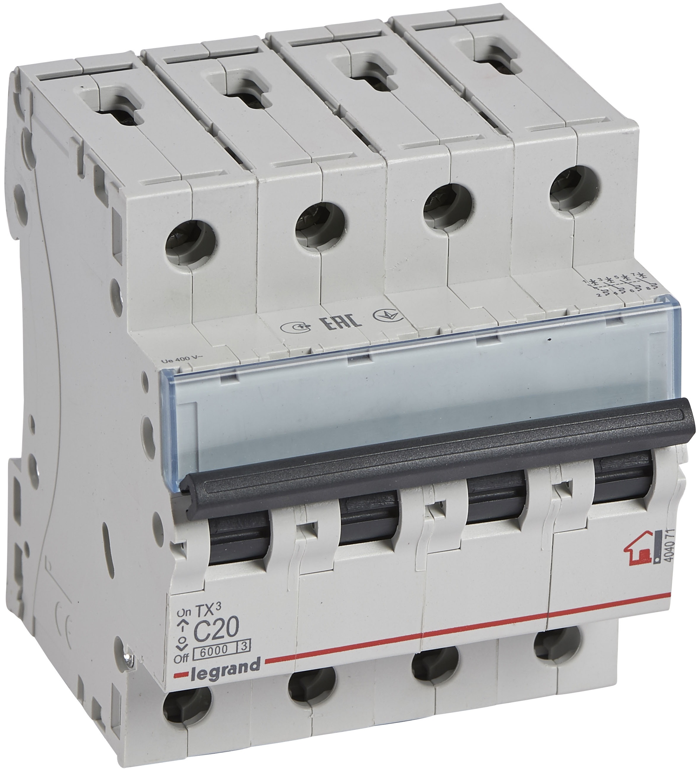 Автоматичний вимикач Legrand TX3 4P, 20A, C, 6kA (404071)