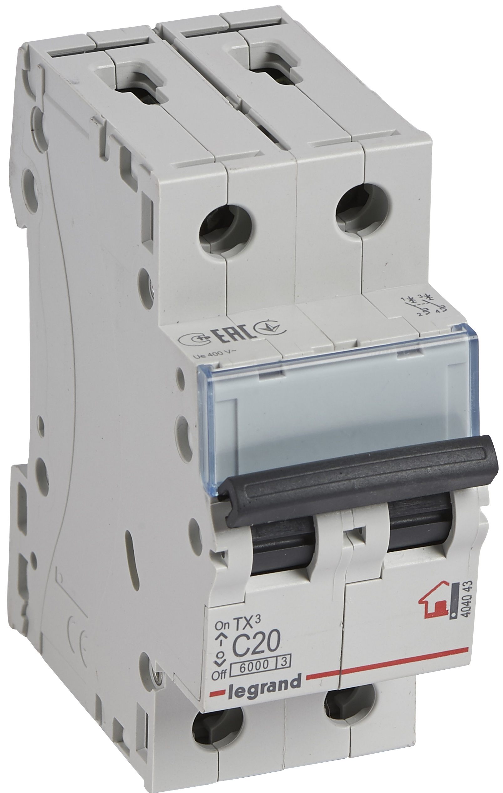 Автоматический выключатель Legrand TX3 2P, 20A, C, 6kA (404043)
