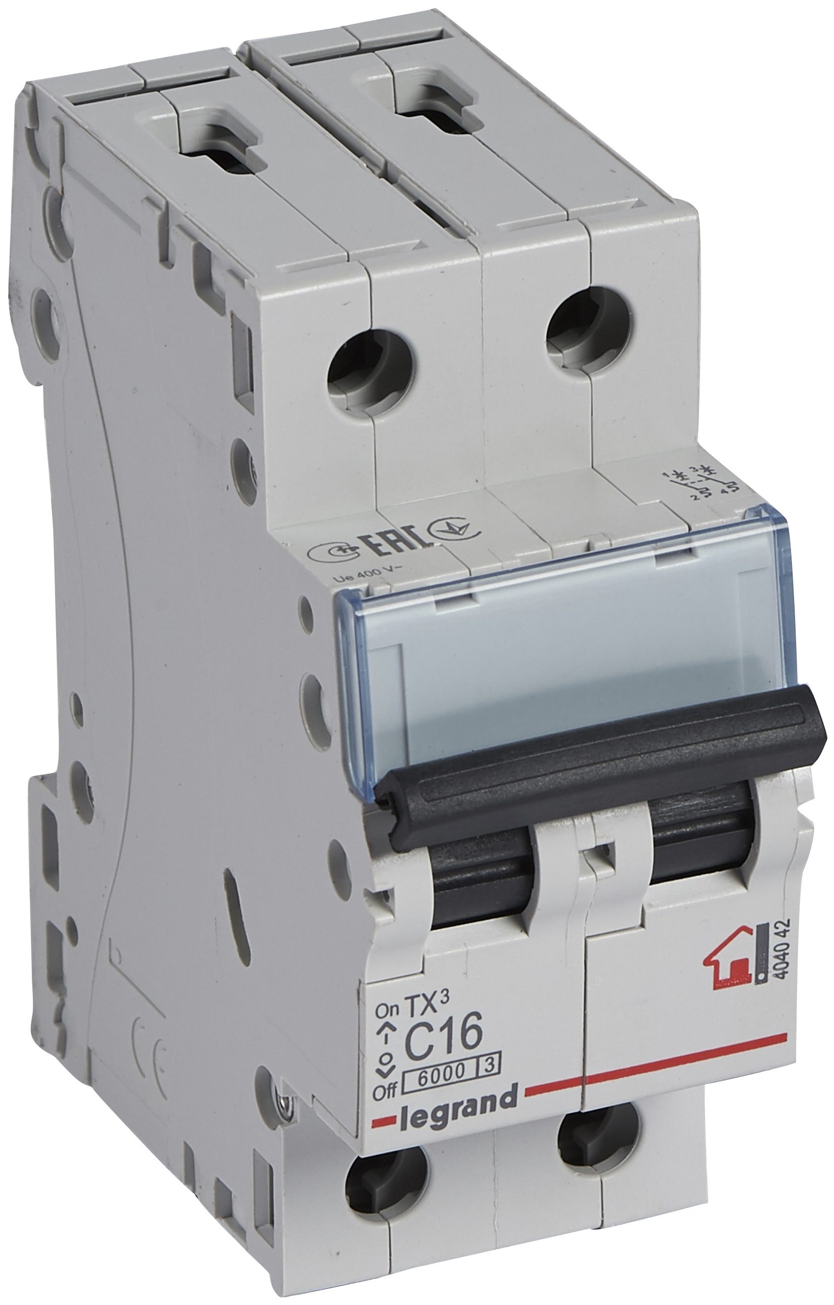 Автоматический выключатель Legrand TX3 2P, 16A, C, 6kA (404042)