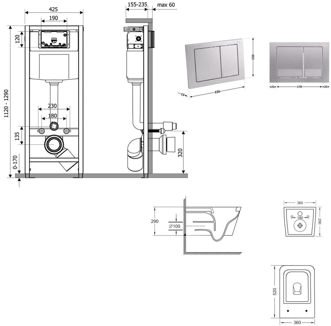Q-Tap Nest&Crow QT05335172W48205 Габаритные размеры