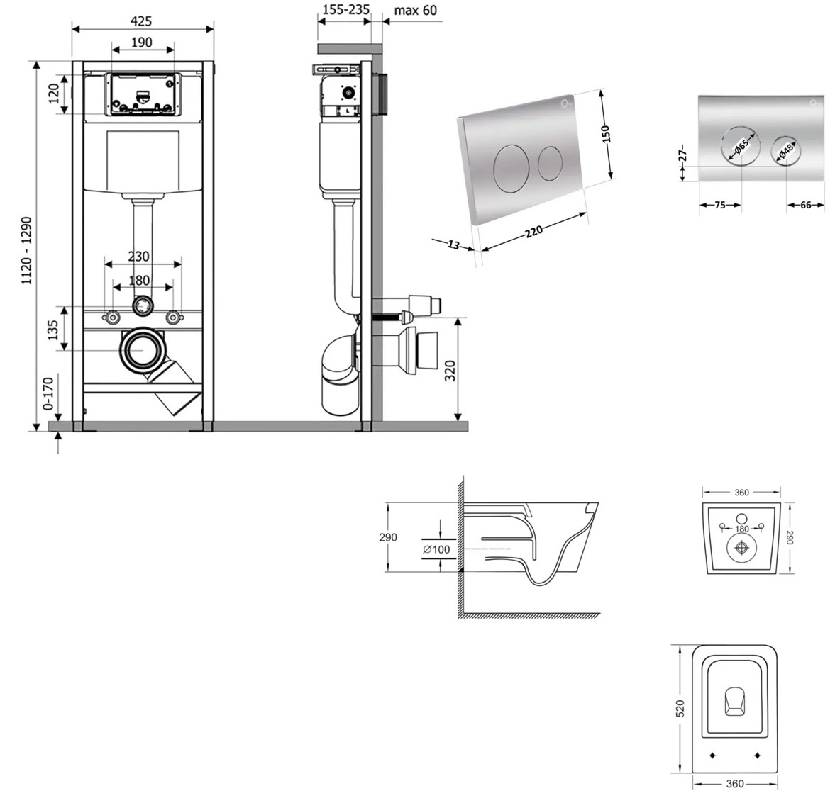 Q-Tap Nest&Crow QT05335172W48202 Габаритные размеры