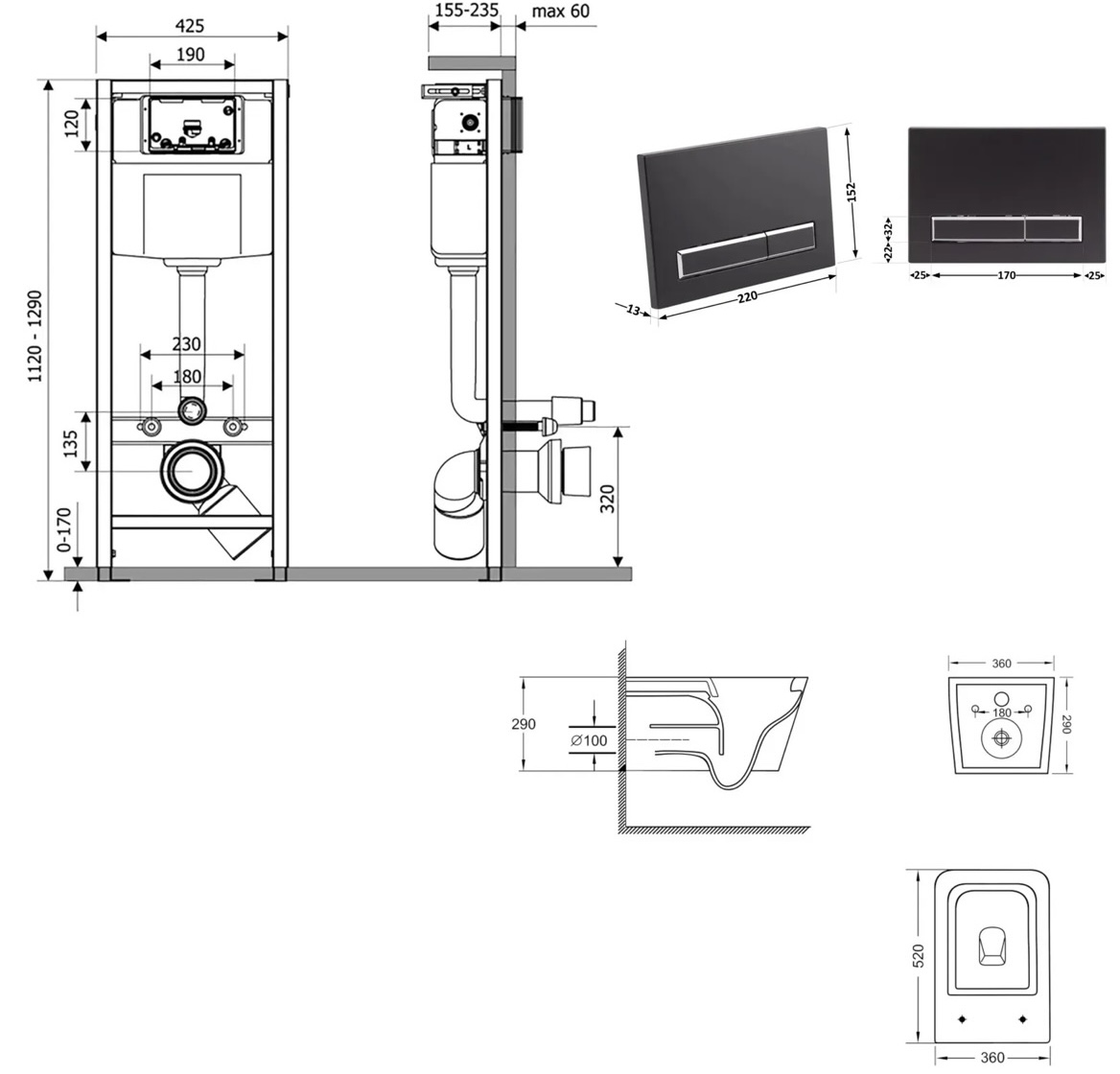 Q-Tap Nest&Crow QT05335172W48196 Габаритные размеры