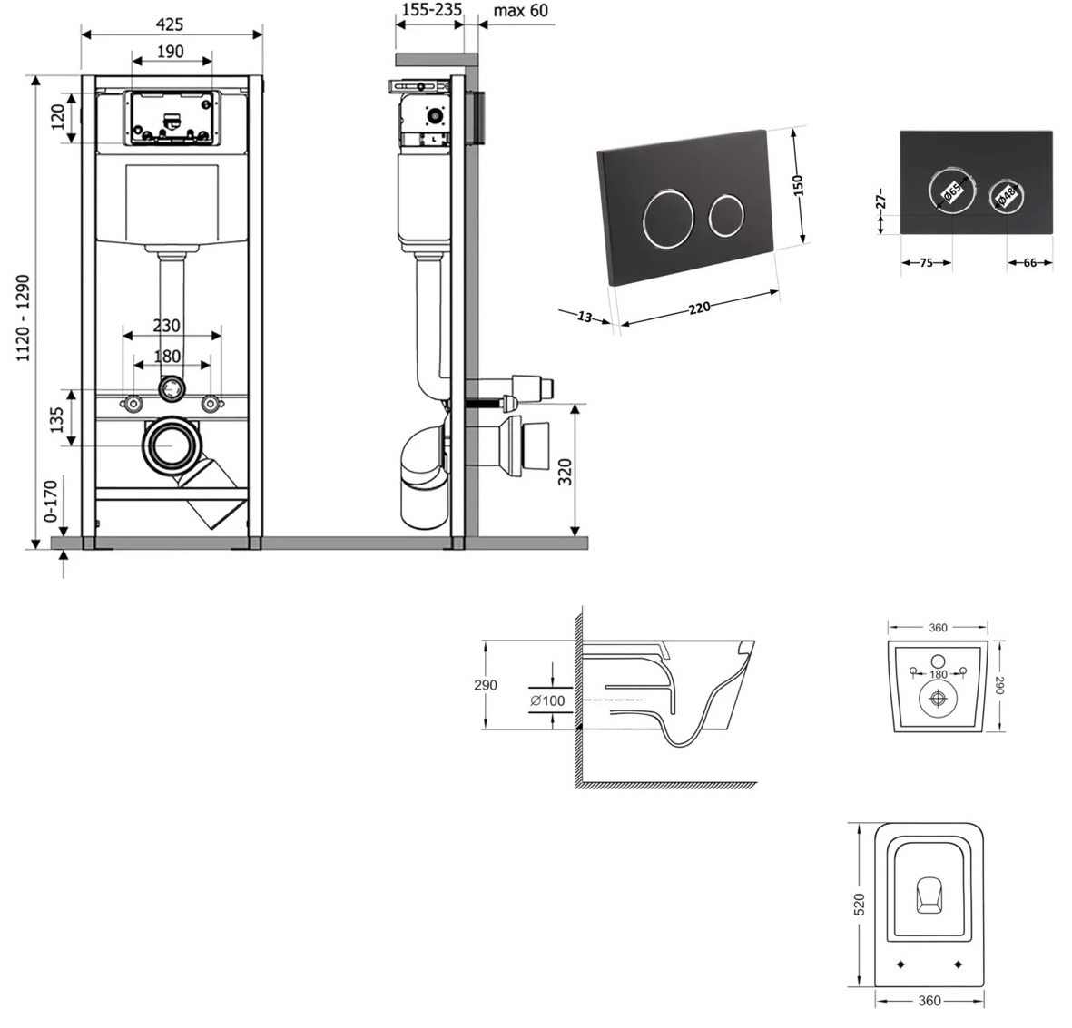 Q-Tap Nest&Crow QT05335172W48193 Габаритные размеры