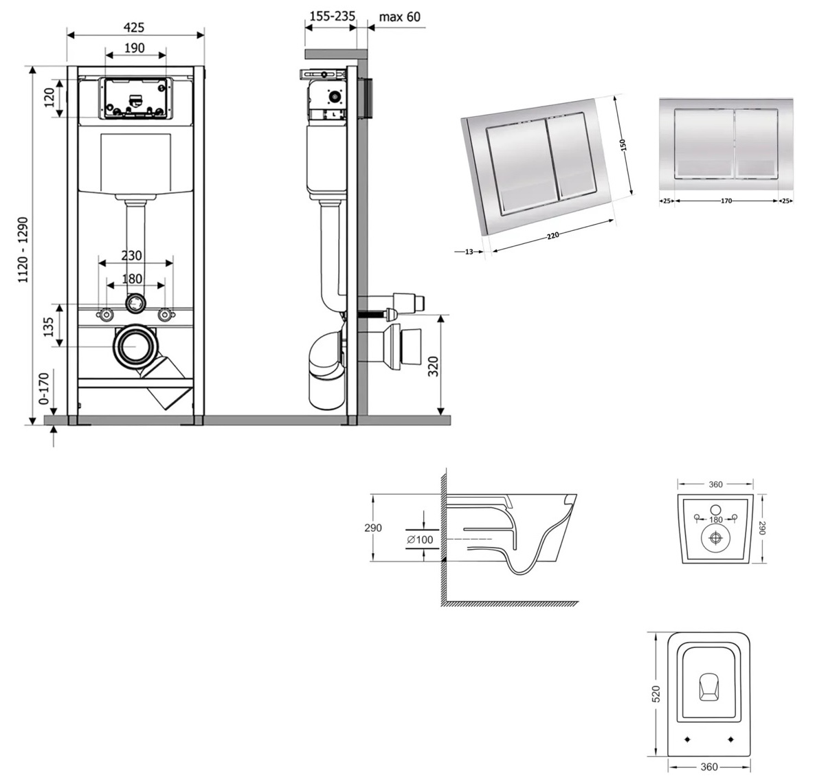 Q-Tap Nest&Crow QT05335172W48190 Габаритные размеры