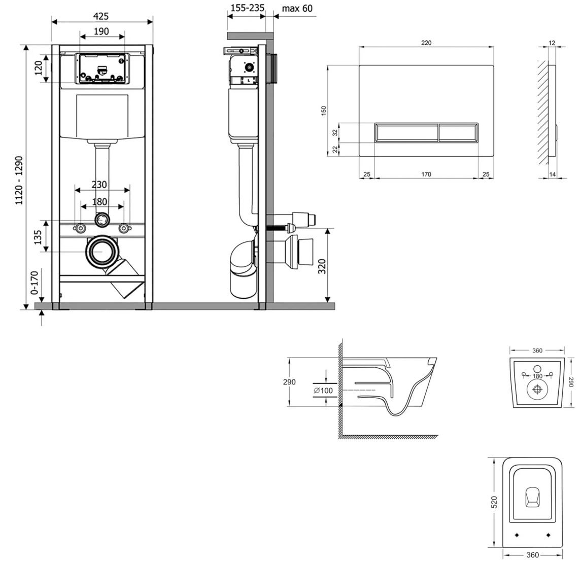 Q-Tap Nest&Crow QT05335172W48181 Габаритные размеры