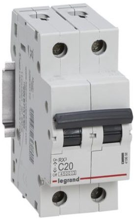 Автоматический выключатель Legrand RX3 2P, 20A, C, 4.5kA (419698)