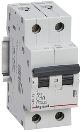 Автоматичний вимикач Legrand RX3 2P, 10A, C, 4.5kA (419695)