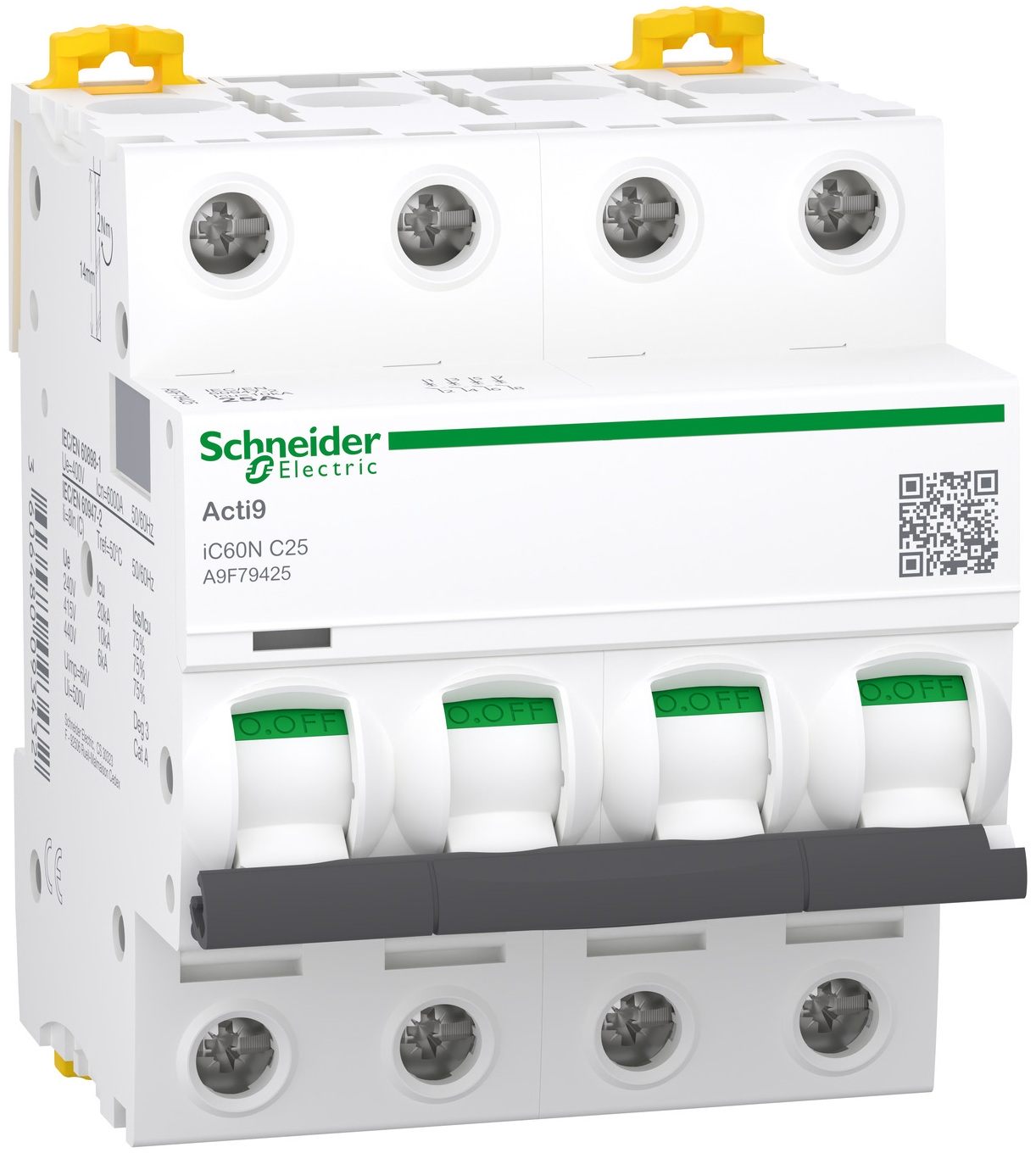 Автоматический выключатель Schneider Electric Acti9 iC60N, 4P, 25A, 6kA, C (A9F79425)