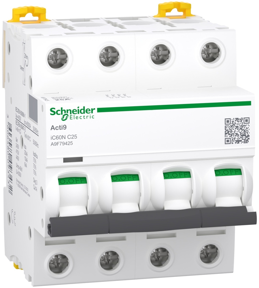 Schneider Electric Acti9 iC60N, 4P, 25A, 6kA, C (A9F79425)