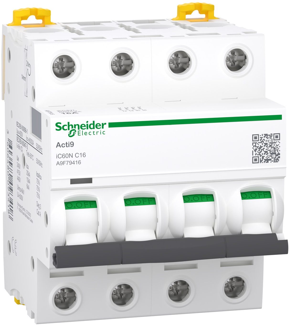 Автоматический выключатель Schneider Electric Acti9 iC60N, 4P, 16A, 6kA, C (A9F79416)