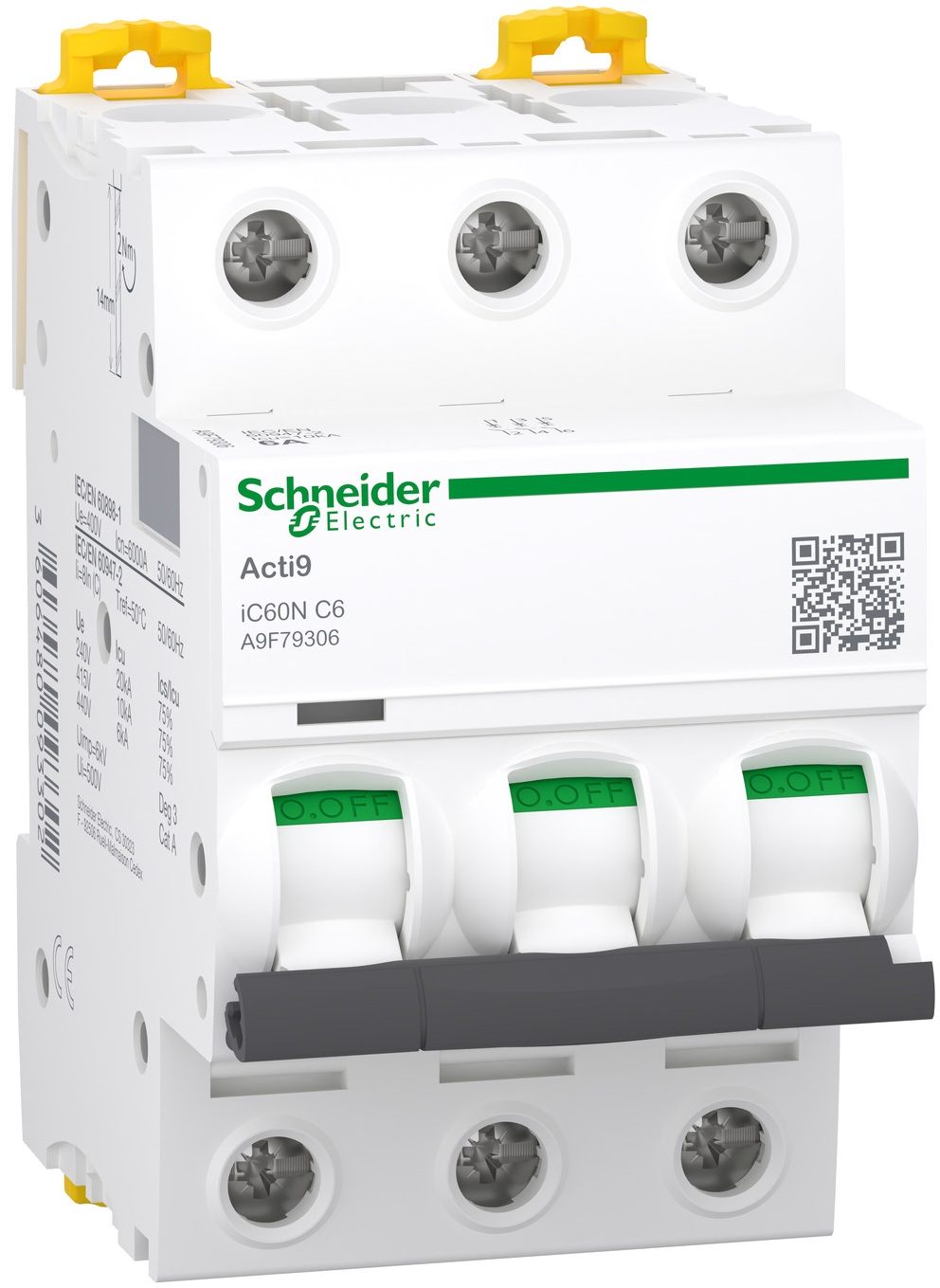 Автоматический выключатель Schneider Electric Acti9 iC60N, 3P, 6A, 6kA, C (A9F79306)