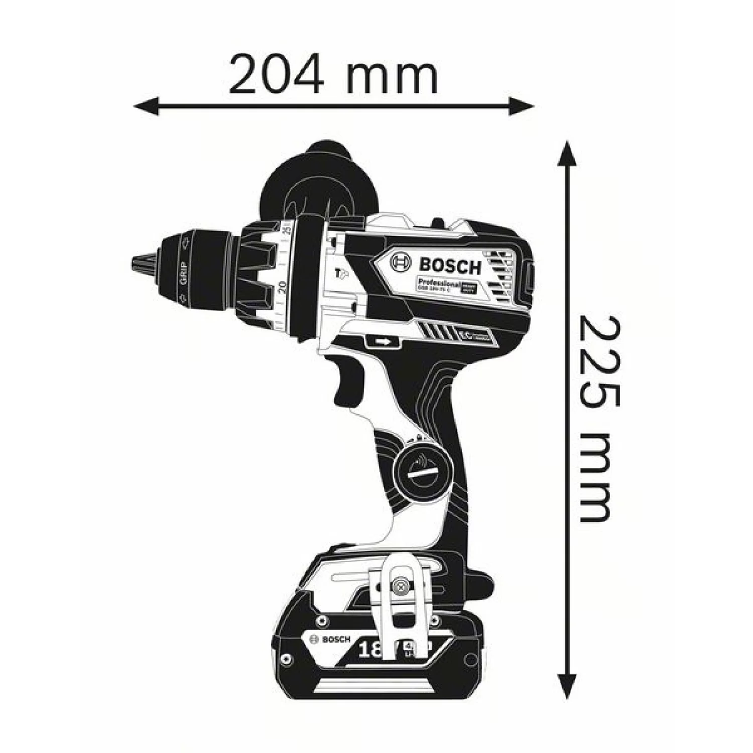 Bosch GSB 18V-110 C (06019G030A) Габаритні розміри