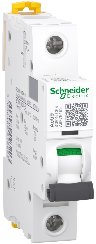 Schneider Electric Acti9 iC60N, 1P, 63A, 6kA, C (A9F79163)