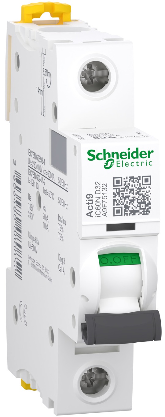Автоматический выключатель Schneider Electric Acti9 iC60N, 1P, 32A, 6kA, D (A9F75132)
