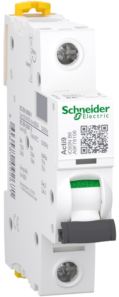 Schneider Electric Acti9 iC60N, 1P, 6A, 6kA, B (A9F78106)