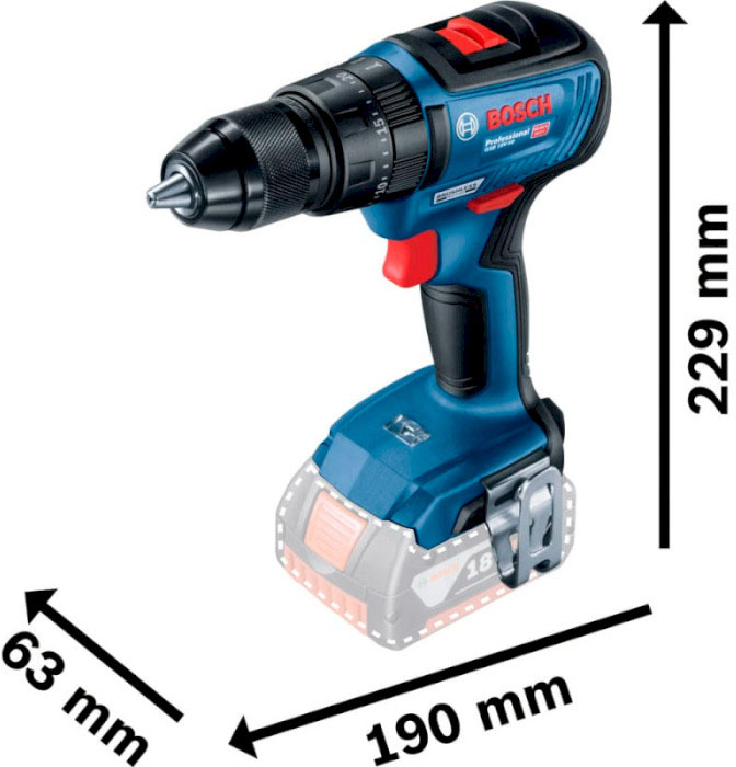Bosch GSB 18V-50 (06019H5106) Габаритные размеры