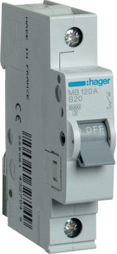 Автоматический выключатель Hager 1P 6kA B-20A 1M (MB120A)