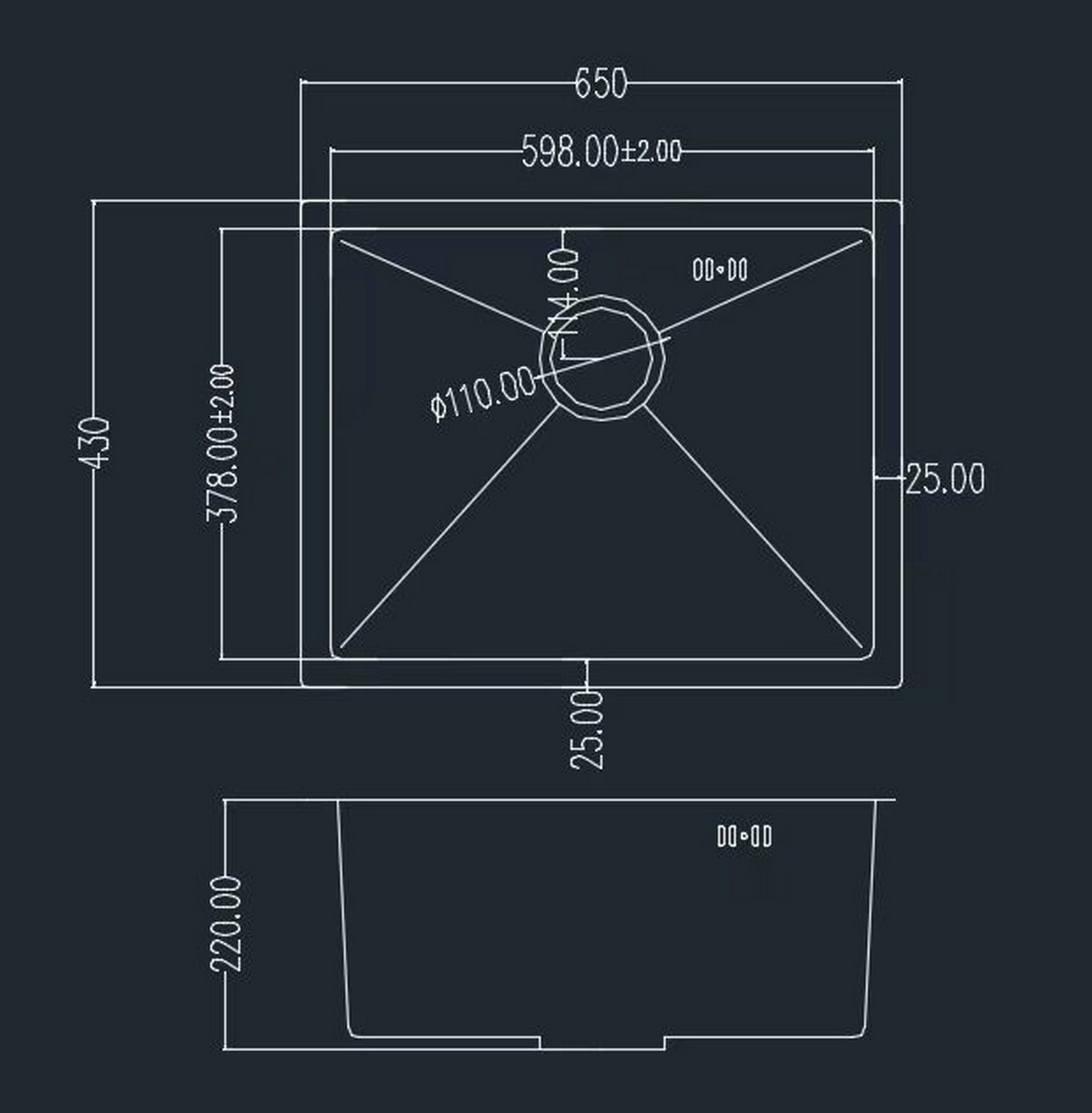 Granado Under top L Steel S304 Габаритные размеры