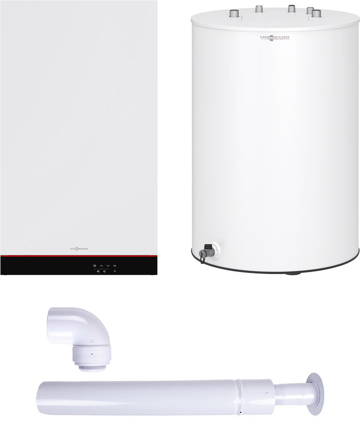 Газовый котел + пакетное предложение Viessmann Vitodens 050-W B0HA 25 кВт 1-конт. с бойлером 100л, датчиком и дымоходом (Z024848)