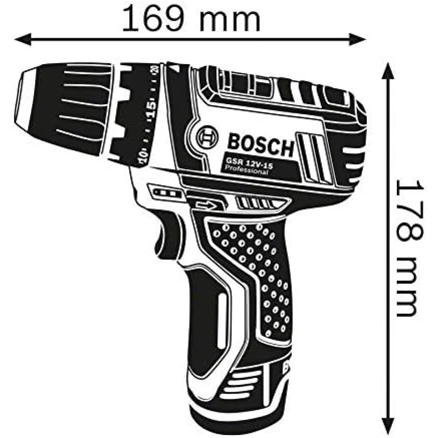 Bosch GSR 12V-15 (060186810G) Габаритные размеры