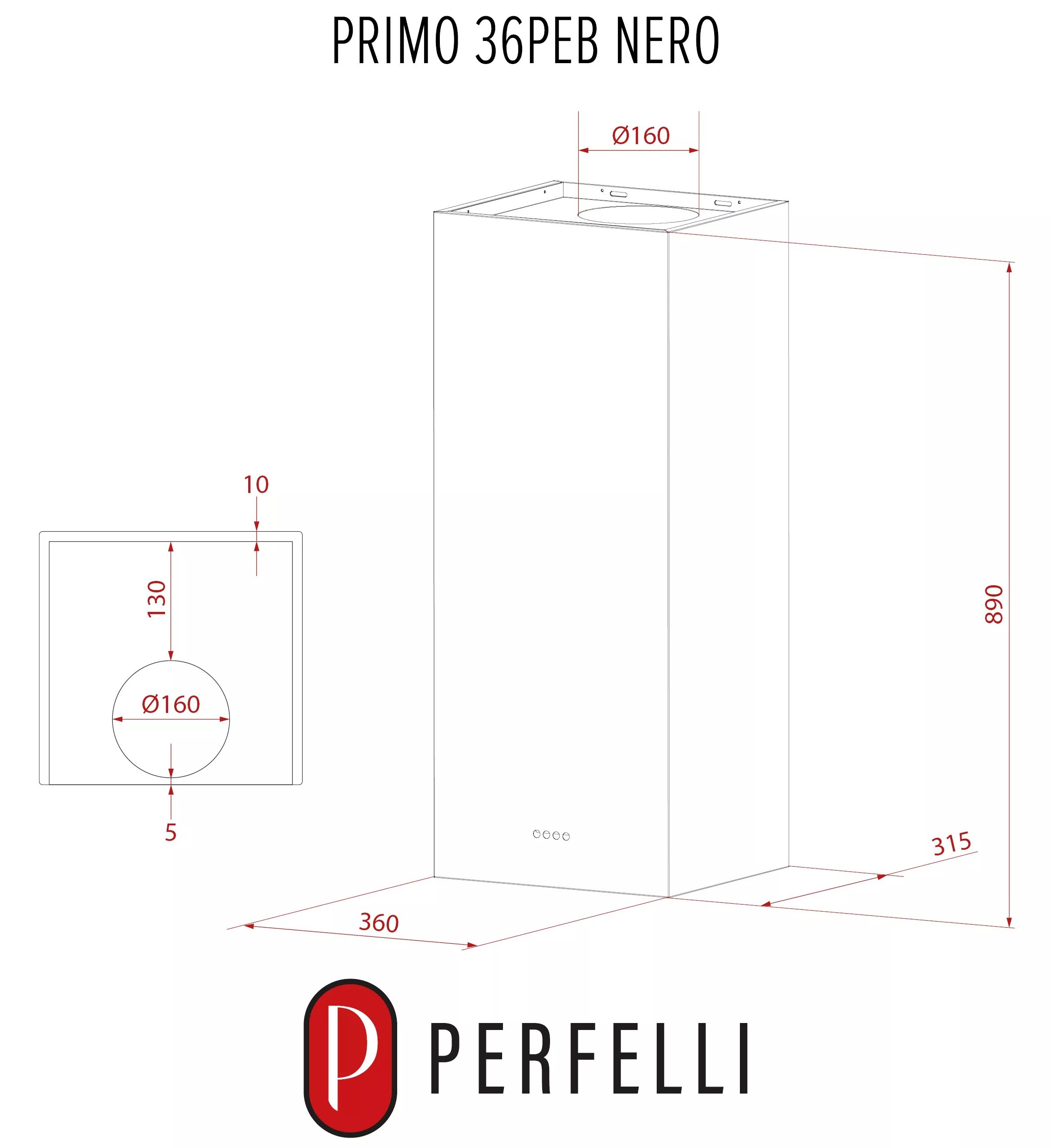Perfelli Primo 36PEB Nero Габаритные размеры