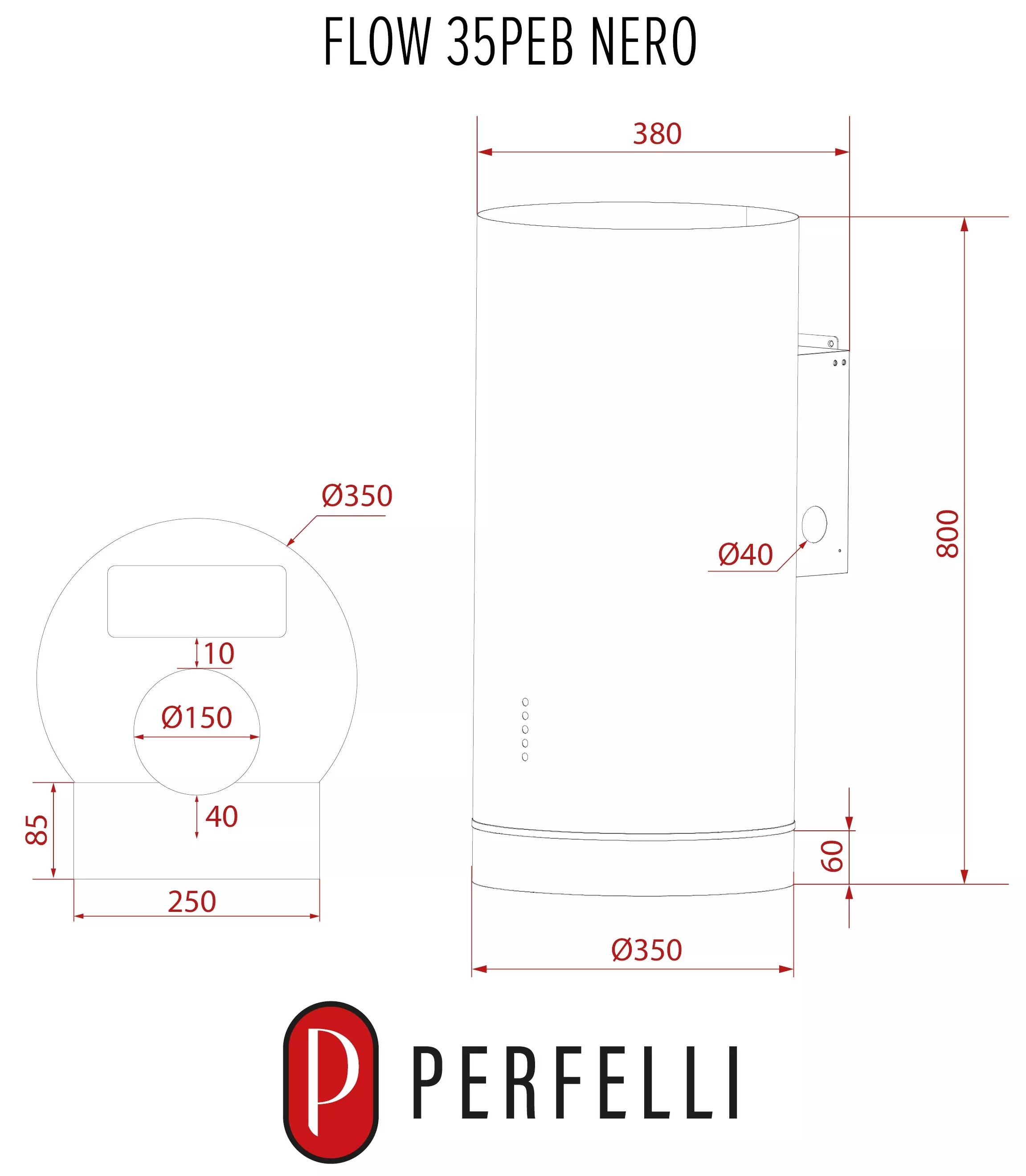 Perfelli Flow 35PEB Nero Габаритні розміри