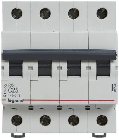 Автоматичний вимикач Legrand RX3 4P, 25A, C, 4.5kA (419743) ціна 890 грн - фотографія 2