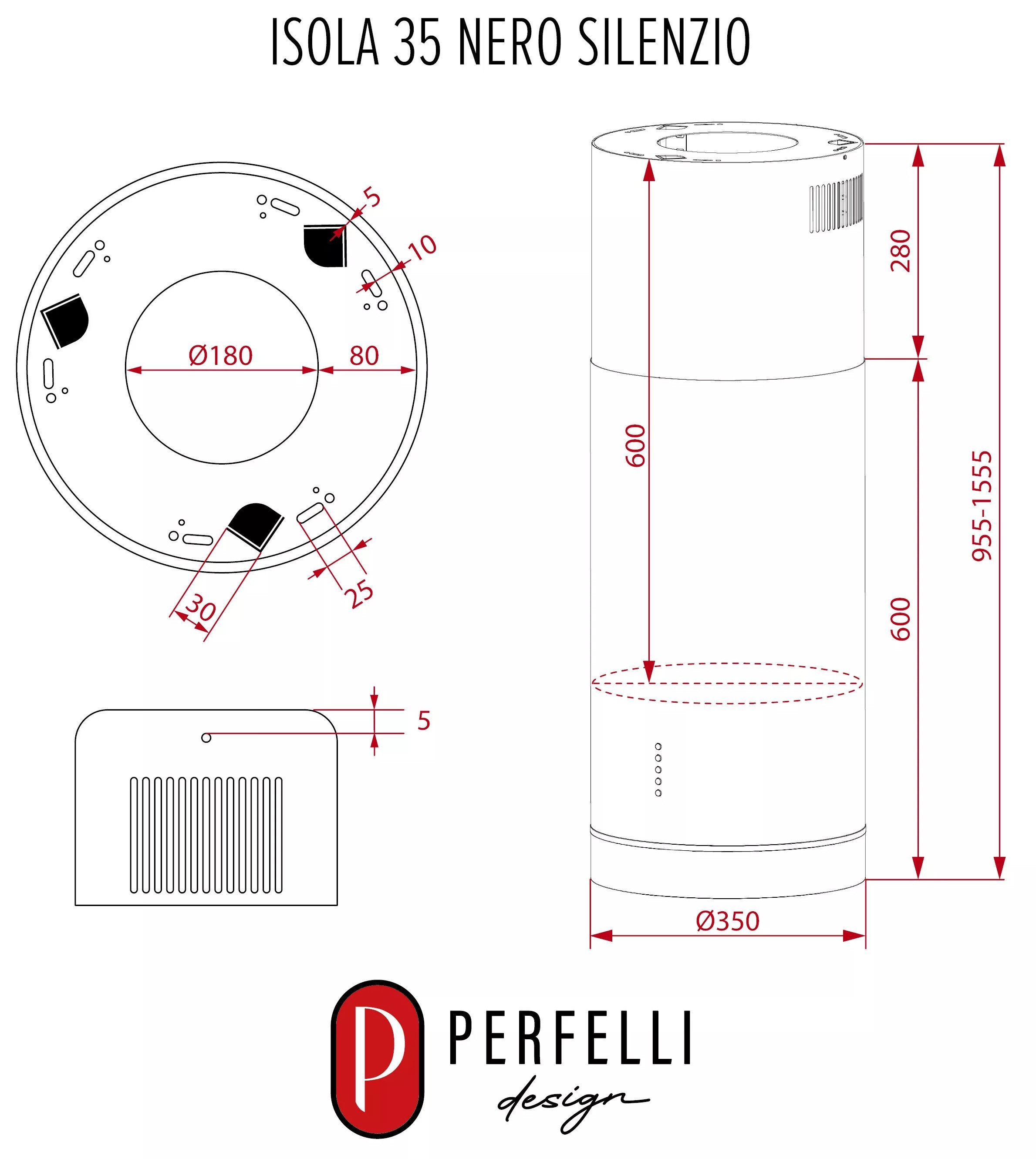 Perfelli Design Isola 35 Nero Silenzio Габаритные размеры