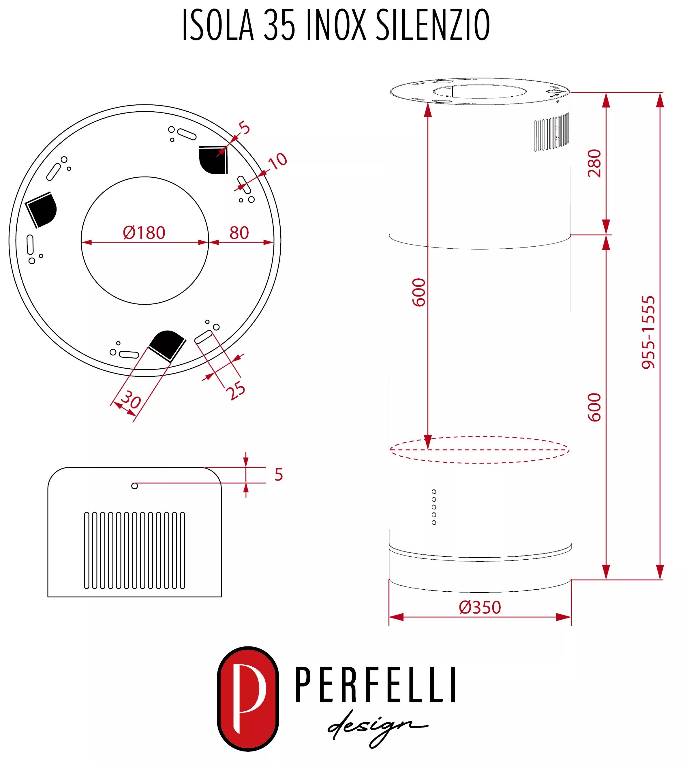 Perfelli Design Isola 35 Inox Silenzio Габаритные размеры