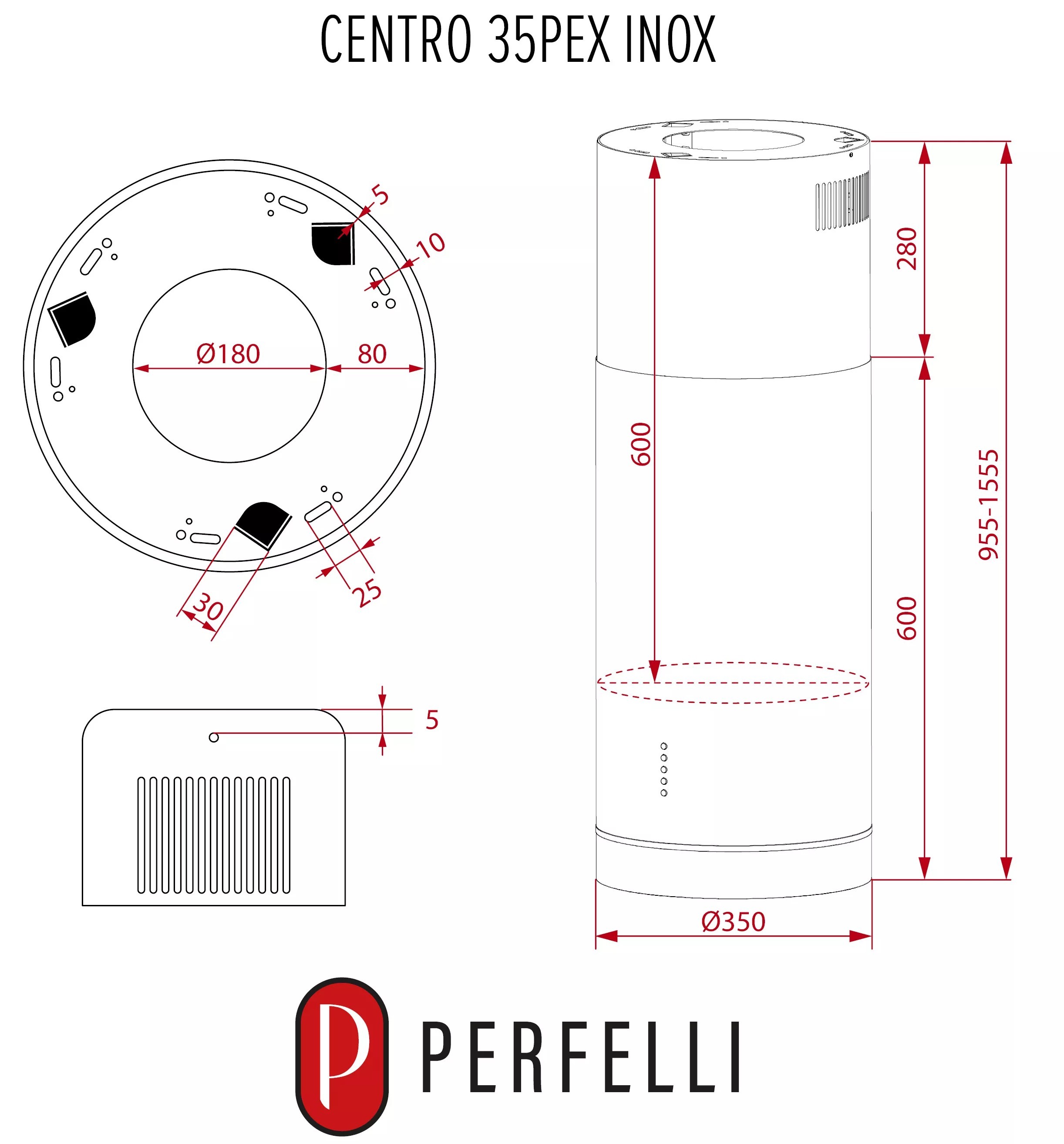 Perfelli Design Centro 35PEX Inox Габаритные размеры