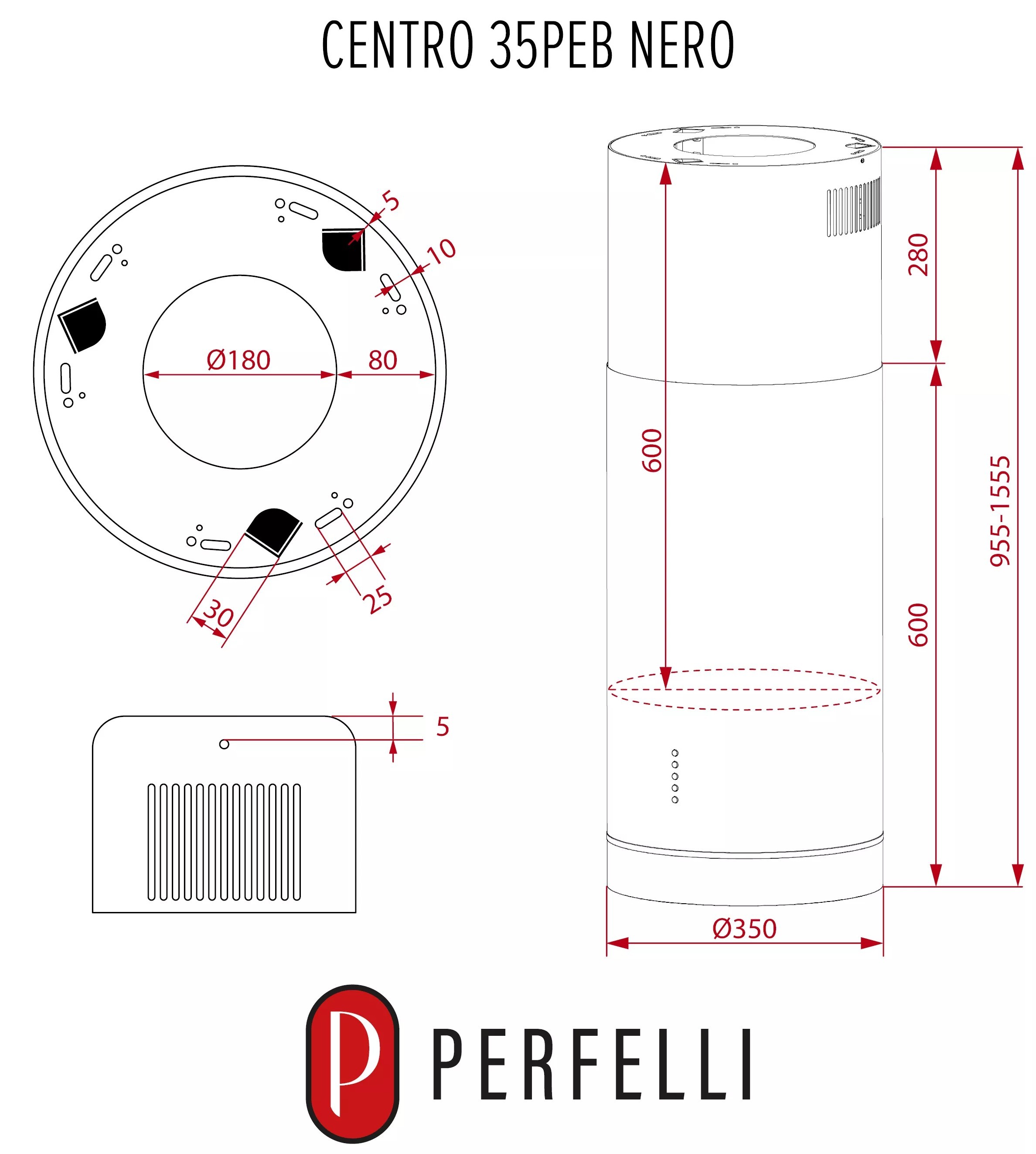 Perfelli Design Centro 35PEB Nero Габаритные размеры