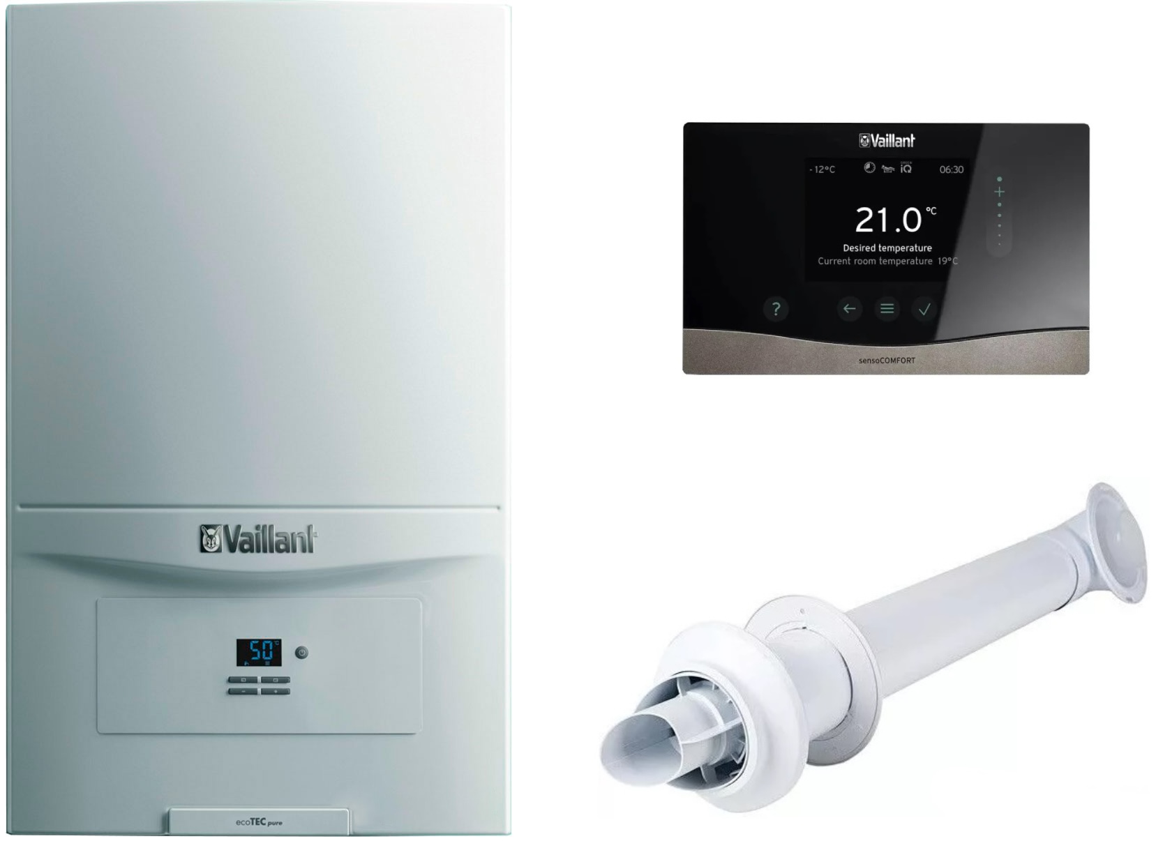 Газовый котел + пакетное предложение Vaillant ecoTEC pure VUW 246/7-2 + терморегулятор sensoCOMFORT VRC 720/3 + дымоход