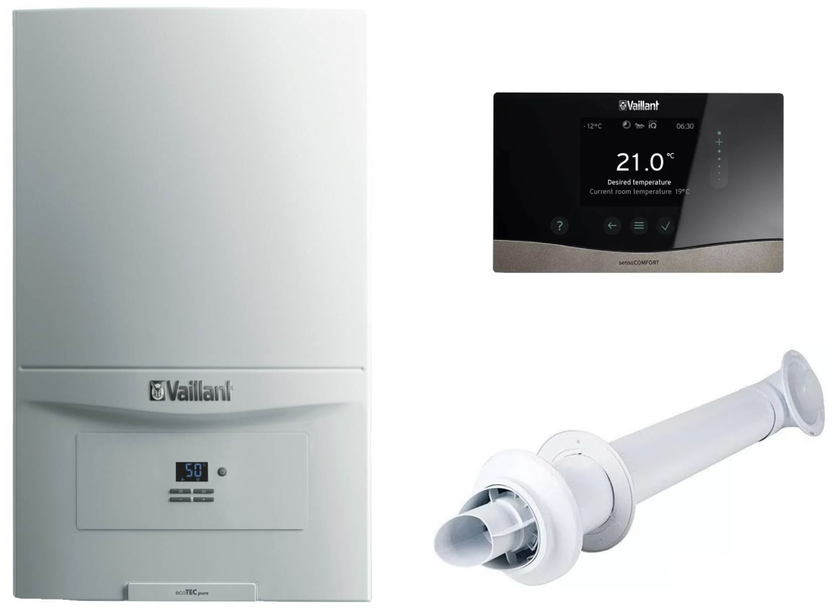 Газовый котел + пакетное предложение Vaillant ecoTEC pure VUW 286/7-2 + терморегулятор sensoCOMFORT VRC 720/3 + дымоход