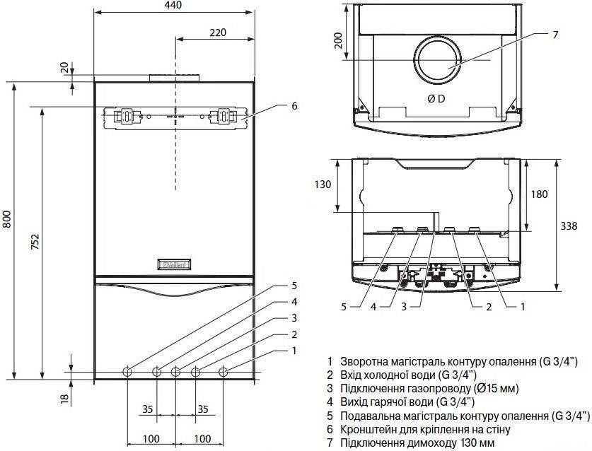 Vaillant atmoTEC plus VUW INT 240/5-5 + терморегулятор sensoCOMFORT VRC 720/3 Габаритные размеры