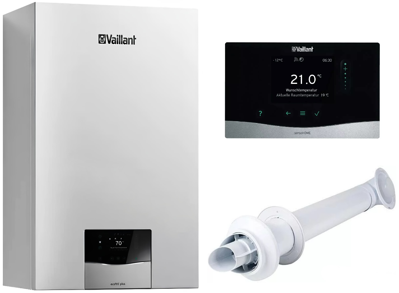 Газовий котел + пакетна пропозиція Vaillant ecoTec Plus VUW 26CS/1-5 + димохід + терморегулятор sensoHOME VRT 380/2