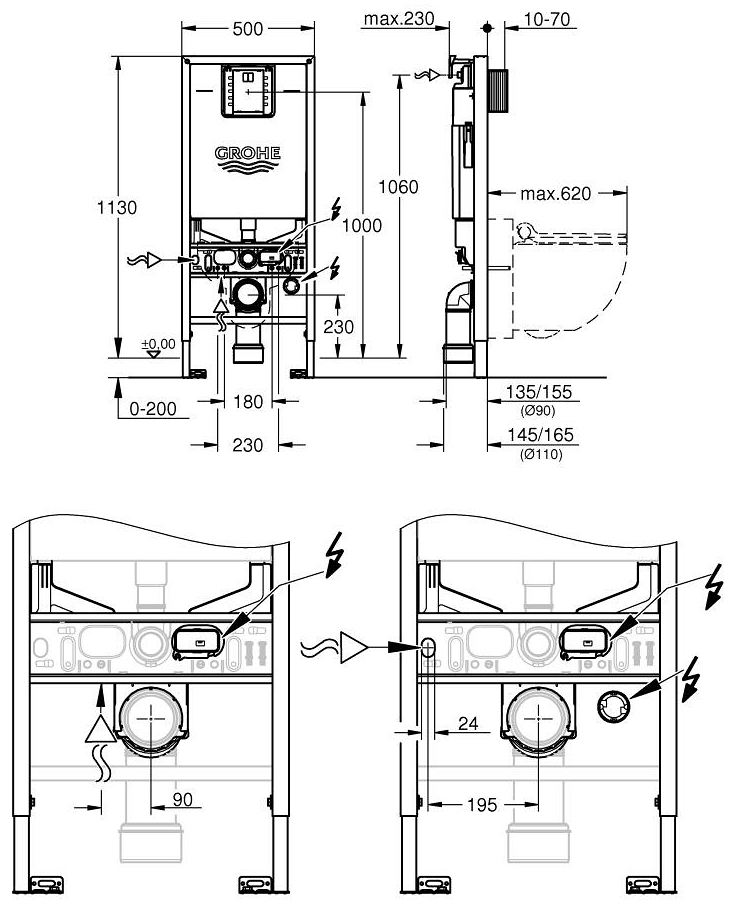 Grohe Rapid SLX 4 в 1 (36509SH0) Габаритні розміри