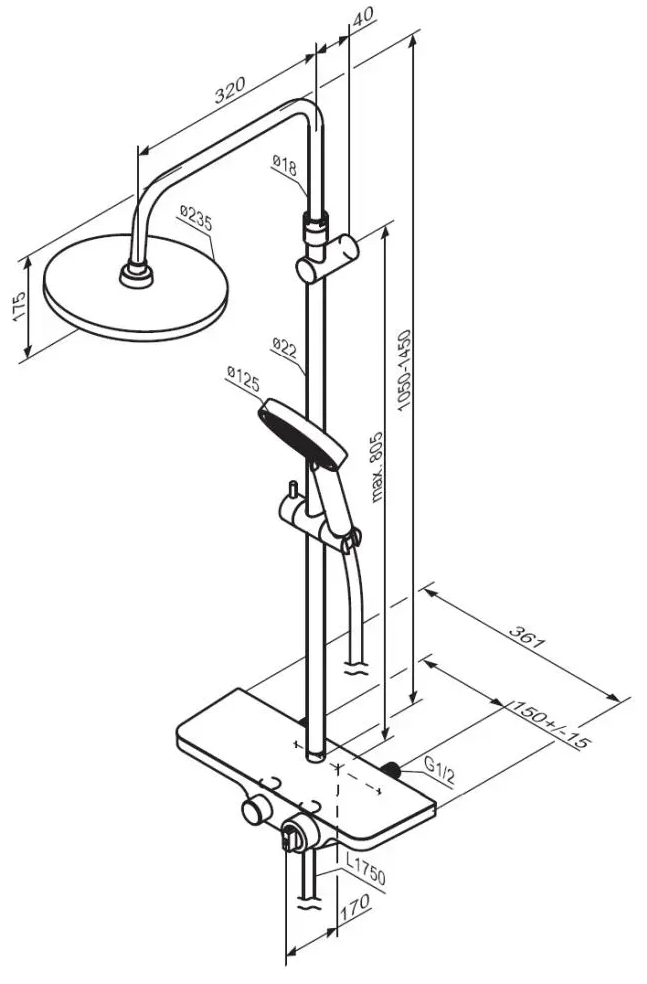 Damixa Apollo 947760000 Габаритные размеры