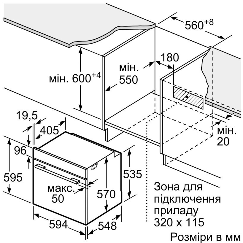 Bosch HJG852YB0T Габаритные размеры